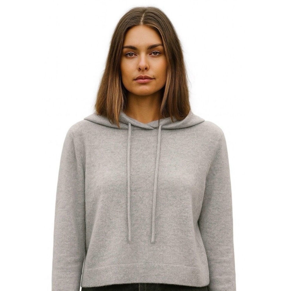 Nordstrom Wool Cashmere Hoodie Sweater Gray Ribbed Cropped Cozy Size‎ S